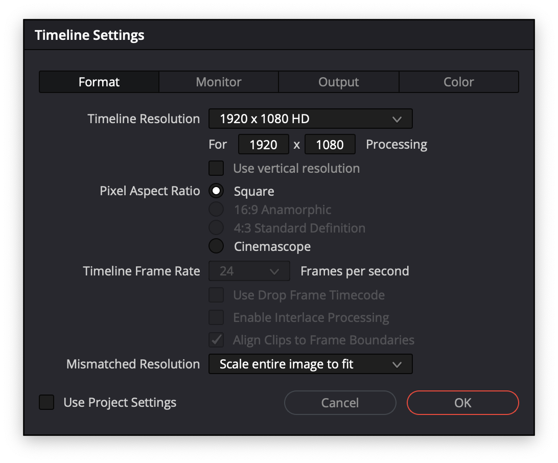 project settings