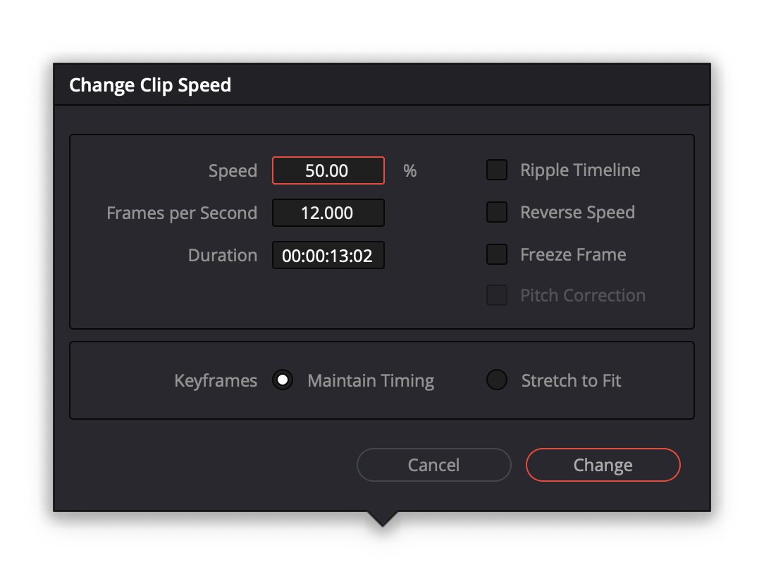 speed changes for clip