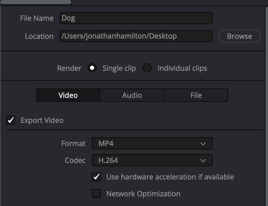 video settings for exporting